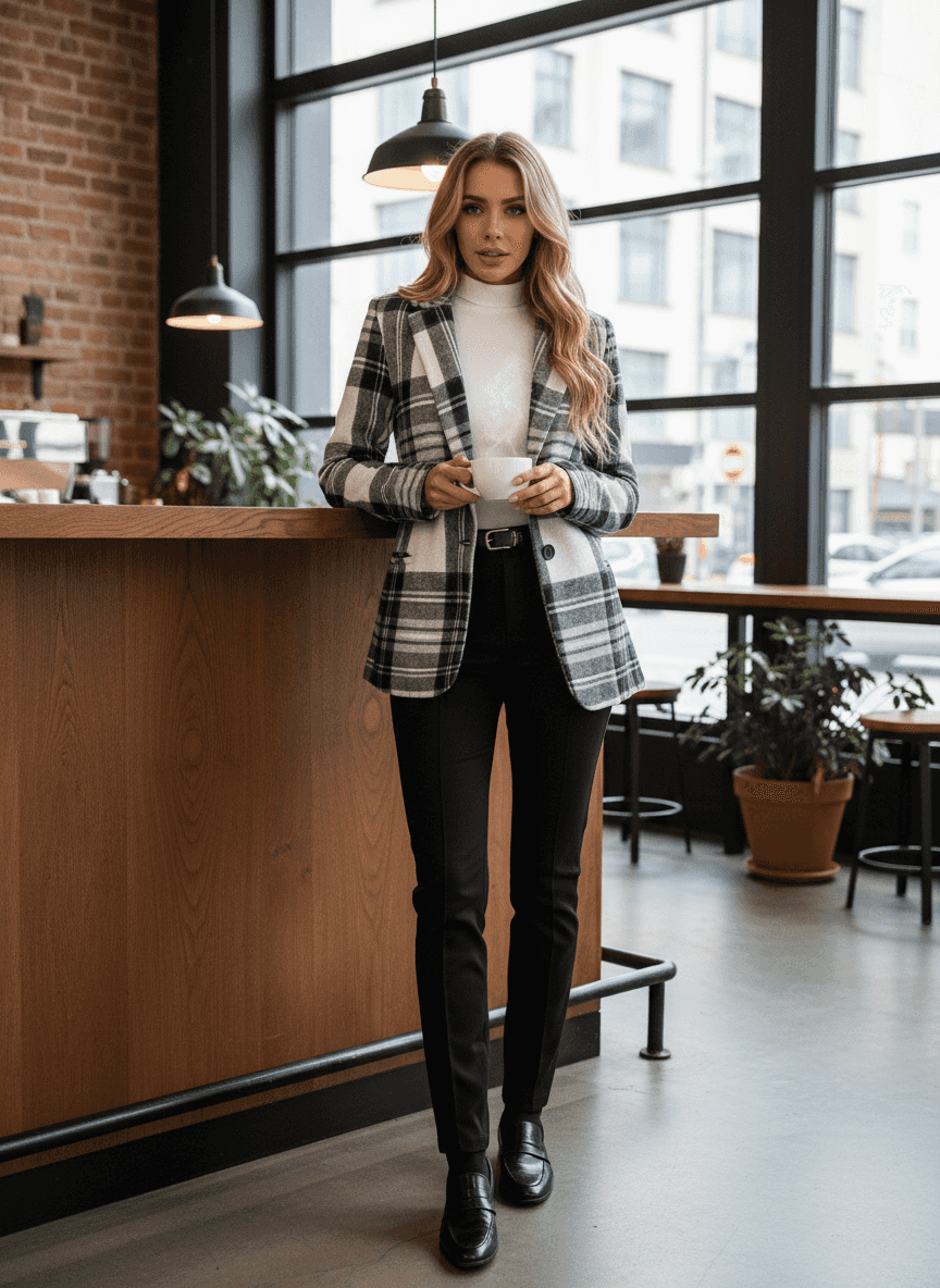 Plaid Blazer - Single-Button Office Jacket - Fashions Envy