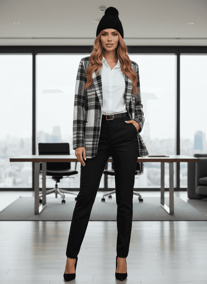 Plaid Blazer - Single-Button Office Jacket - Fashions Envy