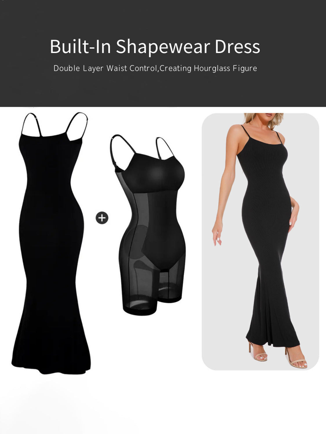 Trendsi sleeveless bodycon dress for women with built-in shapewear and double layer waist control