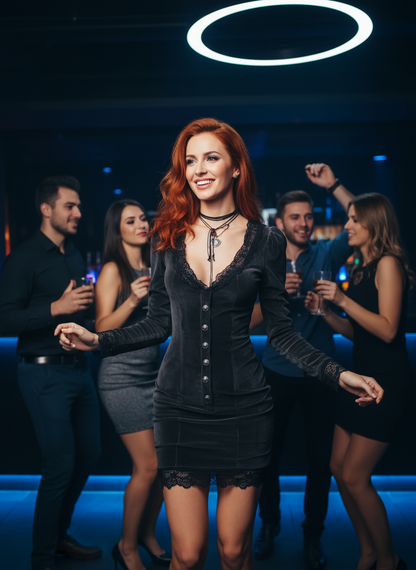 Black Velvet Lace Dress Lifestyle 1