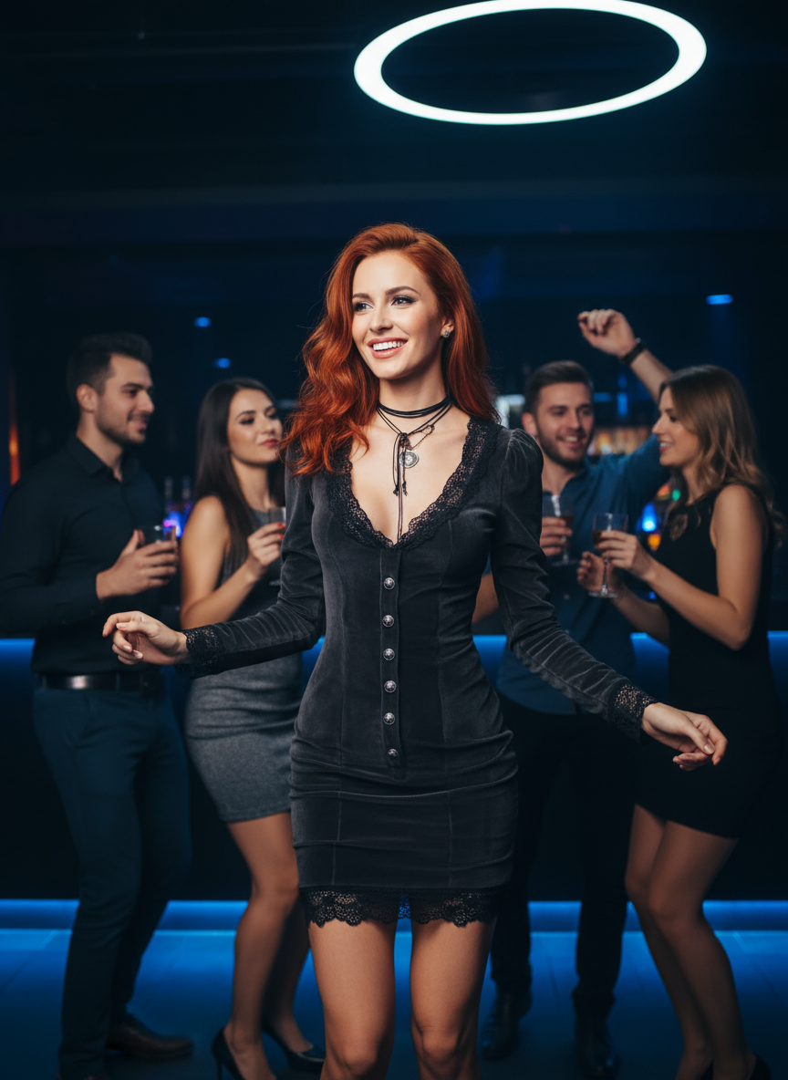 Black Velvet Lace Dress Lifestyle 1