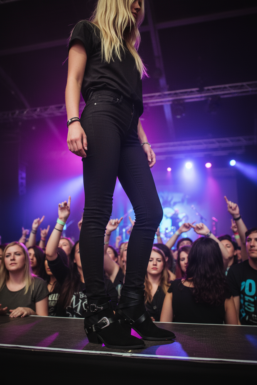 Black western ankle boots at rock concert