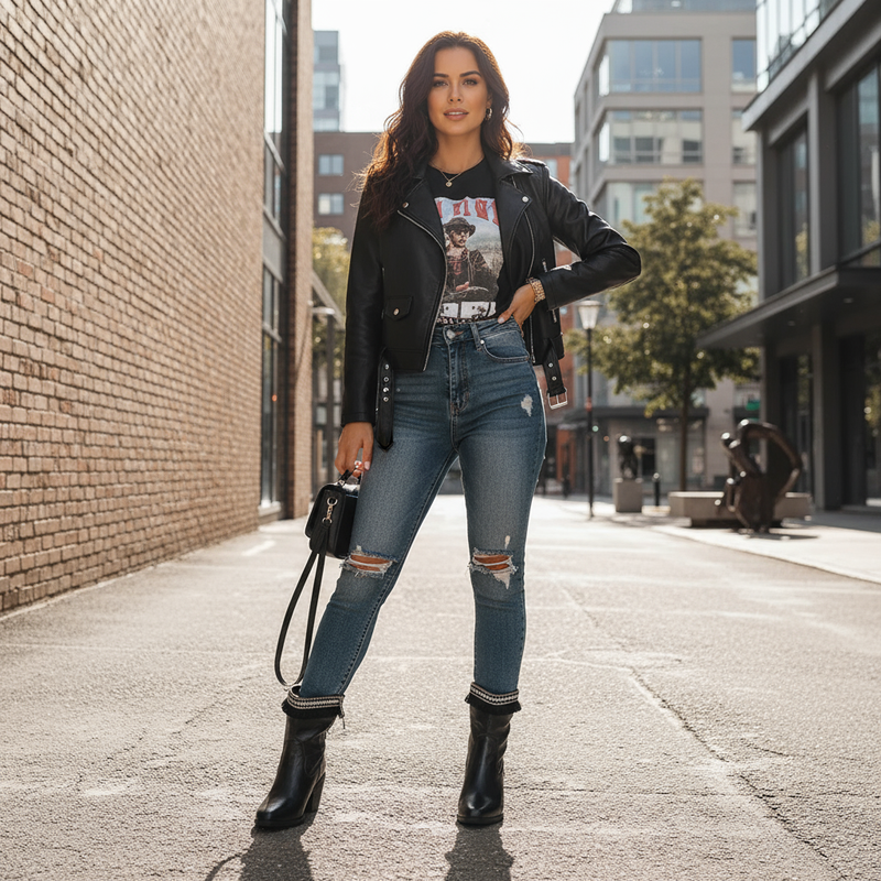 Black western embroidered boots urban street lifestyle