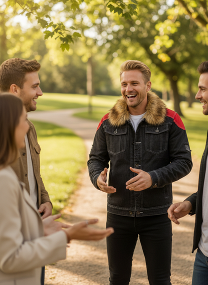 Blonde Men's Yellow Denim Jacket Lifestyle Image