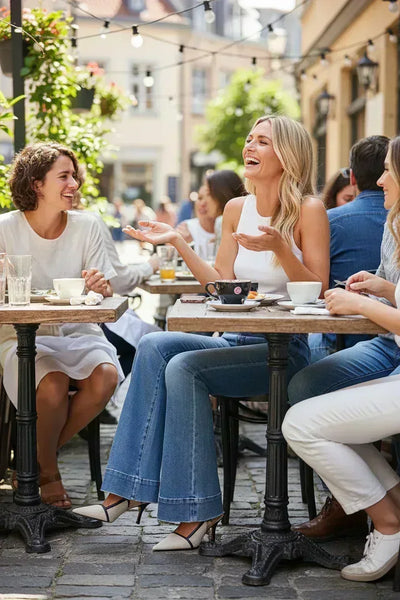 RISEN Flare Jeans - Tummy Control Mid Rise Stretch - Fashions Envy