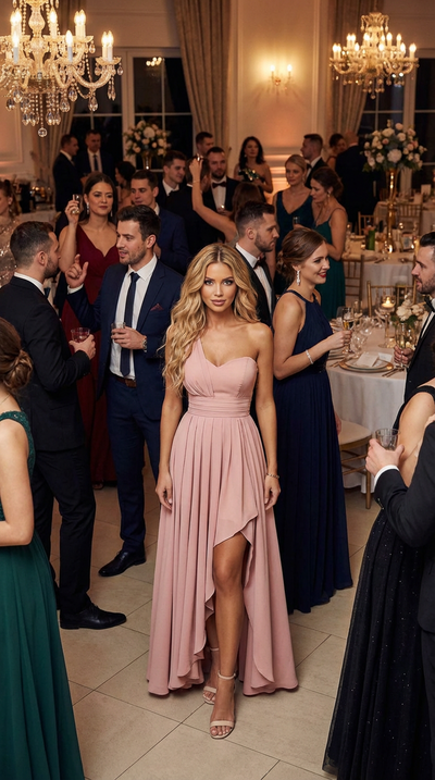 Elegant Party Dress - One-Shoulder Asymmetrical Hem