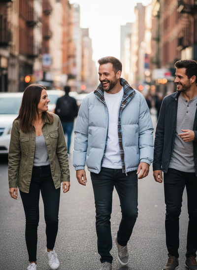 Blue Men's Winter Coat Lifestyle Image