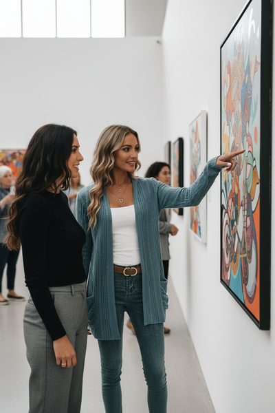 Blue ribbed cardigan - blonde at art gallery