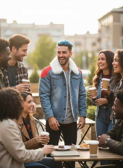 Blue White Hair Men's Denim Jacket Lifestyle Image 2