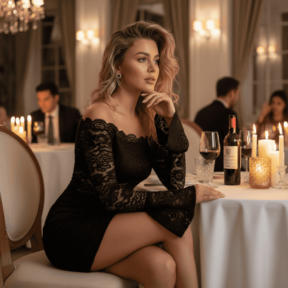 Elegant Black Bodycon Mini Dress with Lace Detailing, Perfect for Evening Events