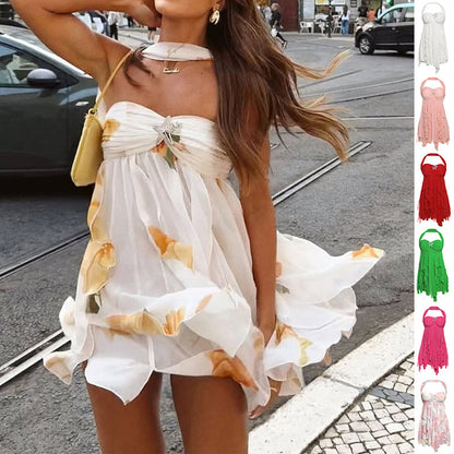 Flowy Boho Dress for Women with Floral Design and Adjustable Straps, Perfect for Spring Outings