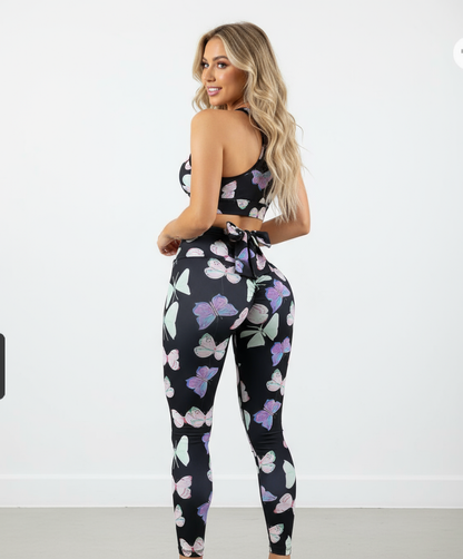 CJ Booty Lifting Leggings in Black with Colorful Butterfly Print for a Stylish Look