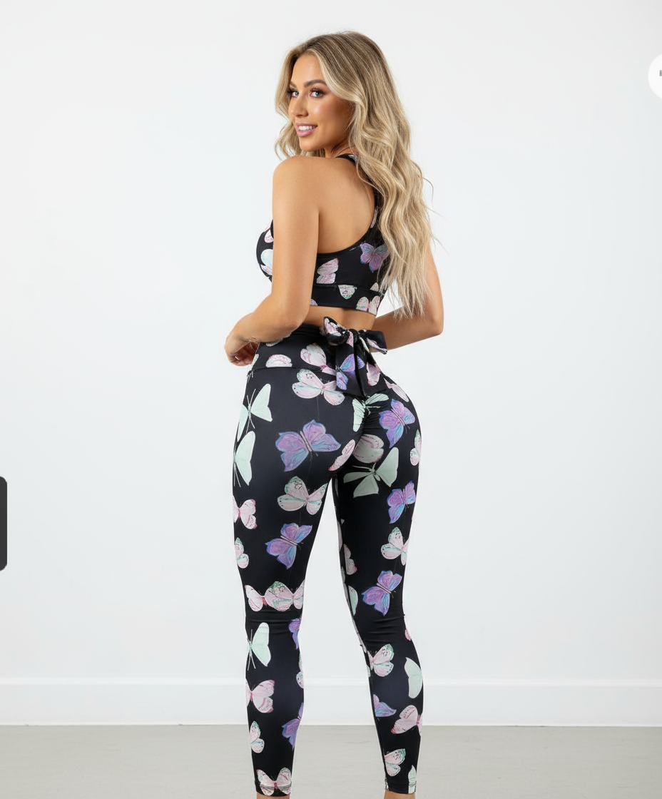 CJ Booty Lifting Leggings in Black with Colorful Butterfly Print for a Stylish Look