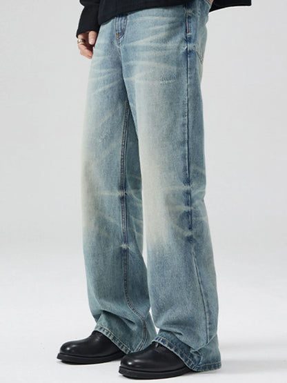 Trendsi light wash men's bootcut jeans plus size with relaxed fit and casual flare over black shoes