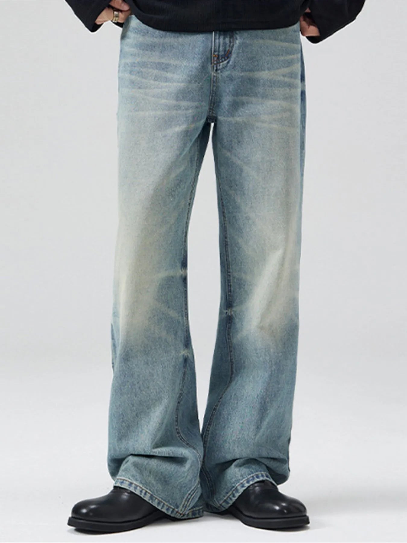Trendsi men's bootcut jeans plus size light wash relaxed fit with faded details and black boots
