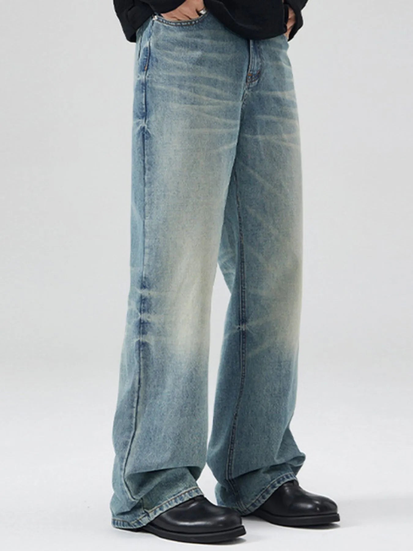 Trendsi light wash men's bootcut jeans plus size with faded whiskering and relaxed long legs