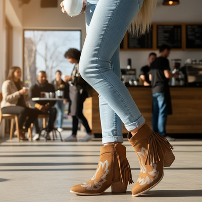 Brown Fringe Western Boots Lifestyle Image