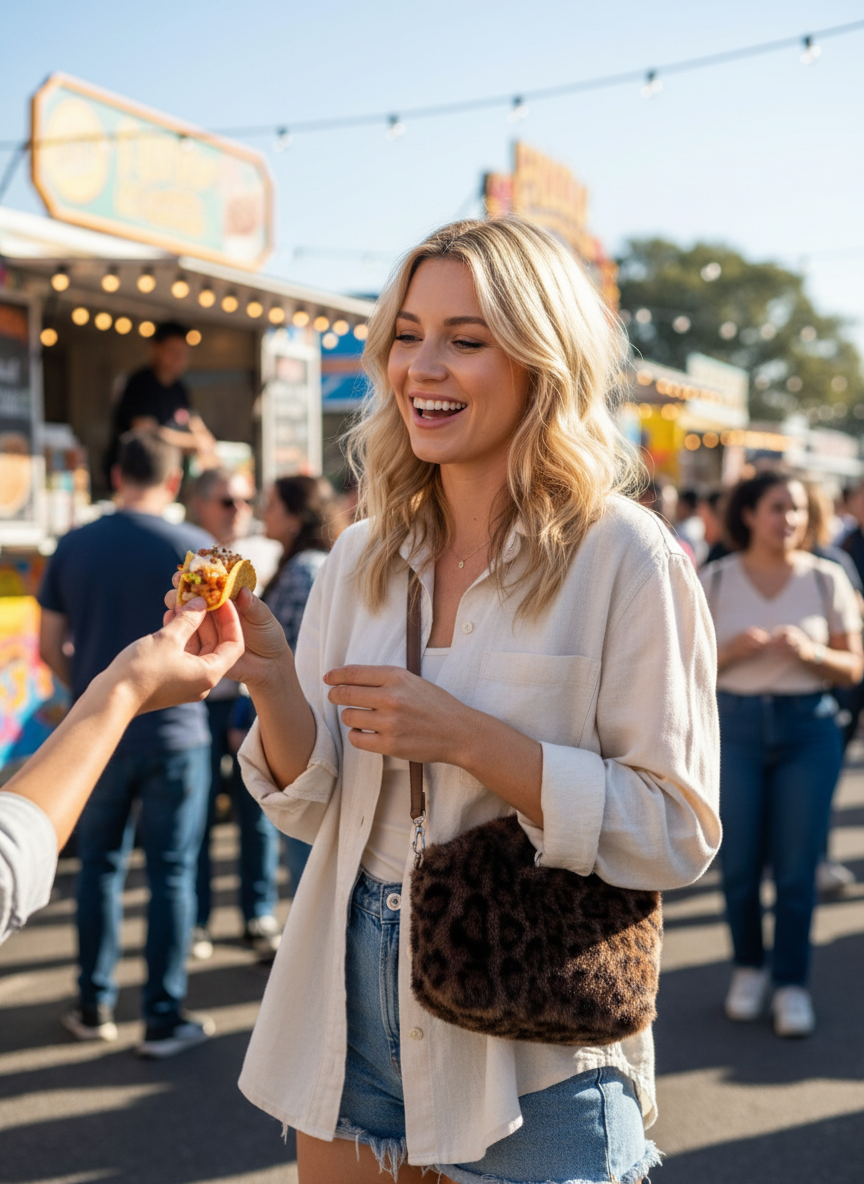 Brown Leopard Crossbody Bag at Food Festival