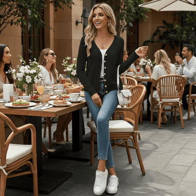 Button-Front Cardigan - V-Neck Knit Sweater - Fashions Envy