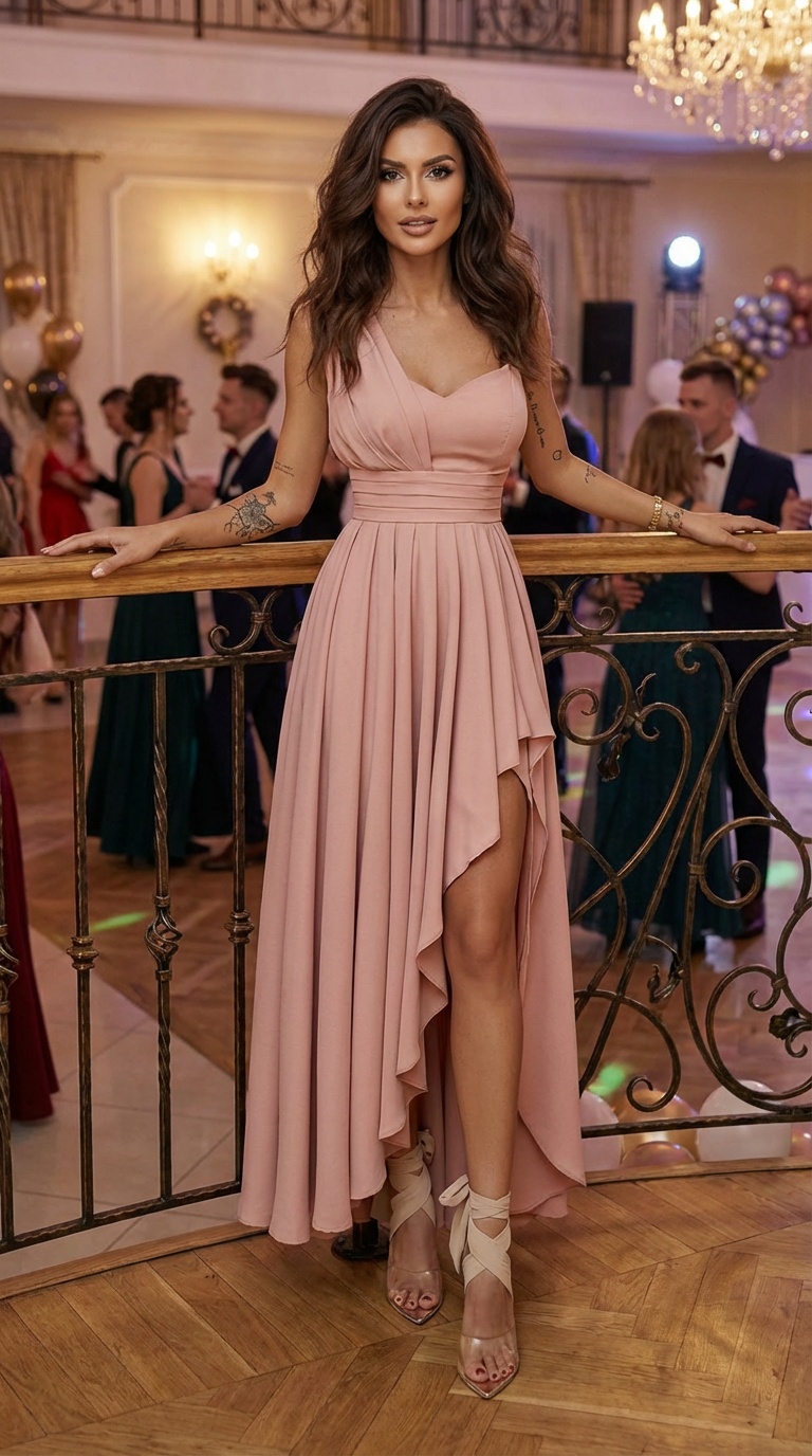 Elegant Party Dress - One-Shoulder Asymmetrical Hem