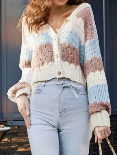 Trendsi Button Up Cardigan in pastel colors with a cozy knit design and V-neckline