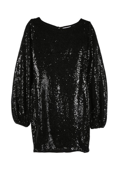 Puff Sleeve Crew Neck Sequin Mini Dress - Fashions Envy