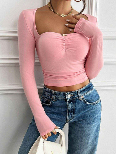 Devine Cutout Square Neck Long Sleeve T-Shirt
