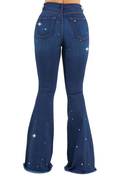 Vegas Glam Bell Bottom High Stretch Dark Jeans 30" Inseam