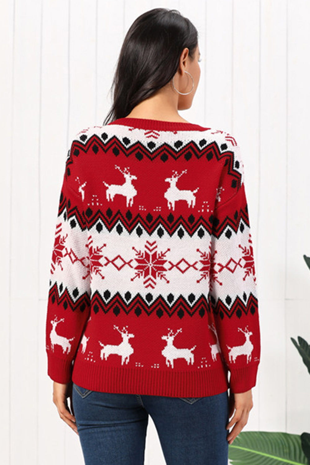 Reindeer Round Neck Sweater - Fashions Envy