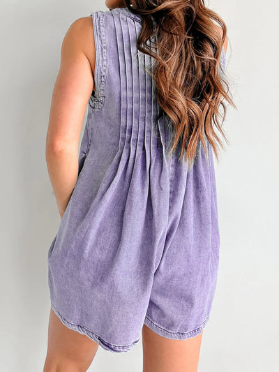 V-neck Pleated Tied Romper with Pockets