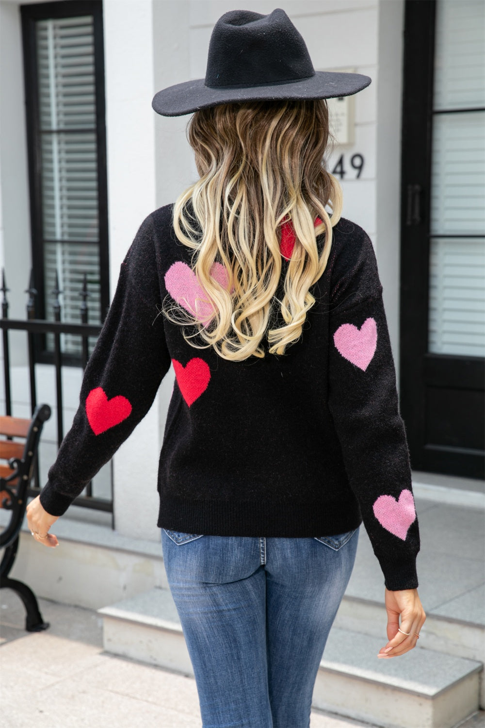 Angel Wings Heart Round Neck Dropped Shoulder Sweater