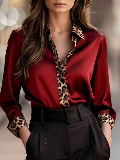 Leopard Trim Button Up Shirt