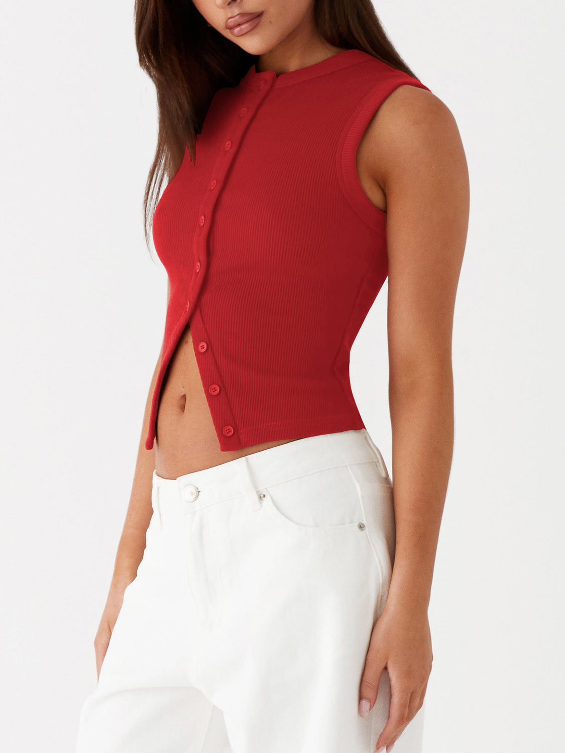 Lovelet Button Up Round Neck Tank Top