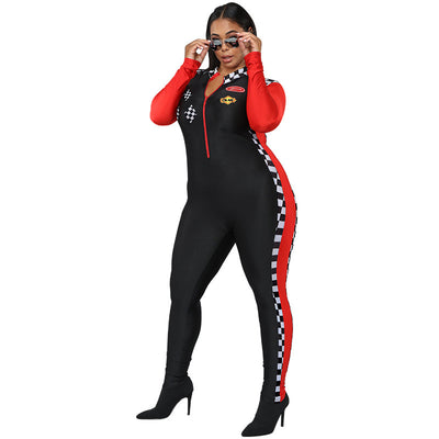 Racing Jumpsuit Costume - Checkered Motorcycle Girl Outfit