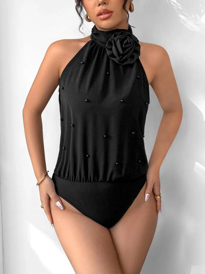 3D Flower Grecian Neck Bodysuit - Fashions Envy