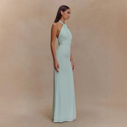 Halter Backless Maxi Dress - Elegant Formal Gown
