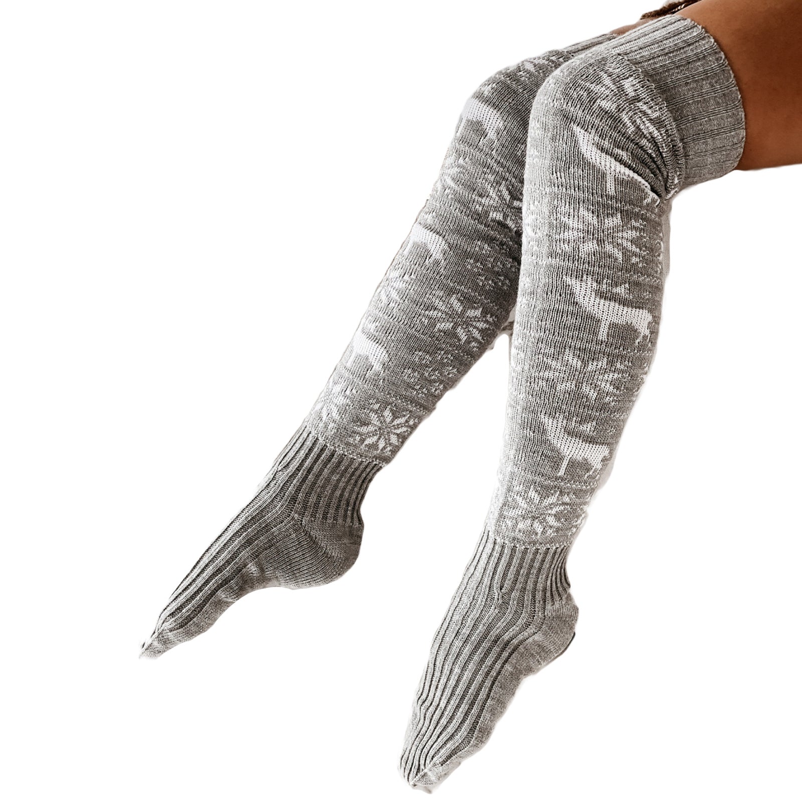 Christmas Knitted Cotton Woolen Stocking Over The Knee Long Socks