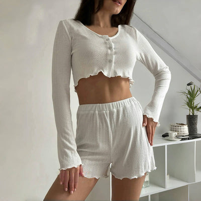 Pajama Set - Long Sleeve Shorts Loungewear