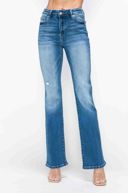 Medium Blue Full Size Distressed High Rise Jeans with Pockets