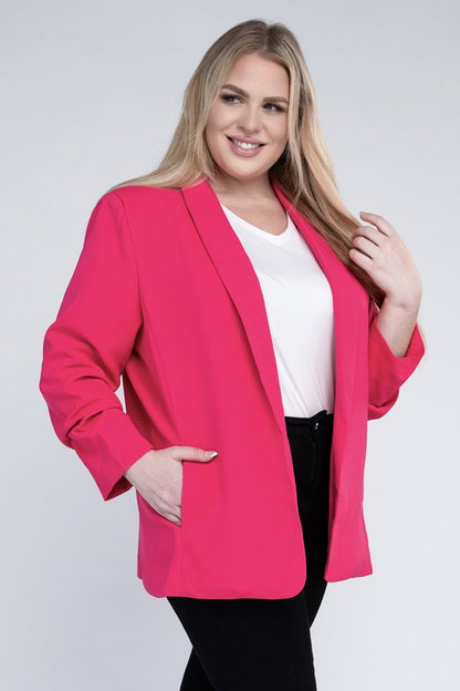 Hip Length Casual Plus Size Shawl Lapel Blazer