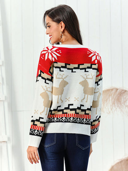 Reindeer Round Neck Sweater - Fashions Envy