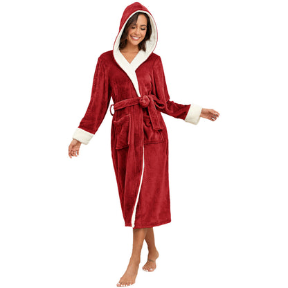 Fleece Bathrobe - Warm Hooded Robe with Pockets