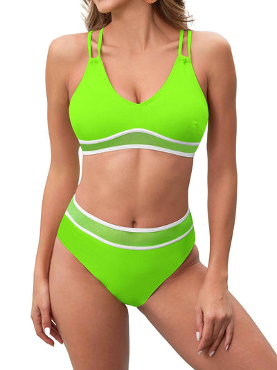 High Waist Split Bikini Set - Full Coverage Two Piece