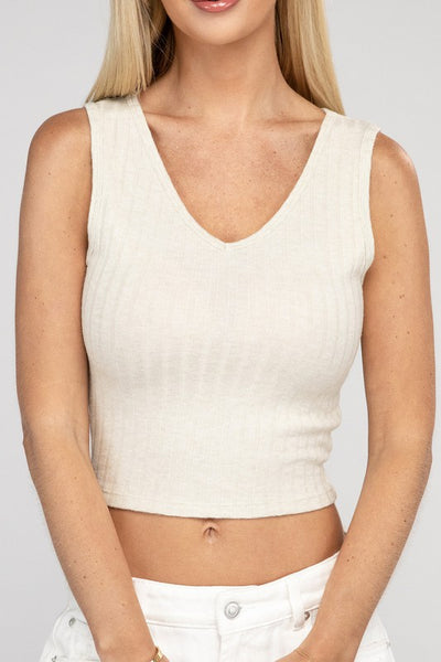 Ribbed Scoop Neck Cropped Sleeveless Top - Fashions Envy