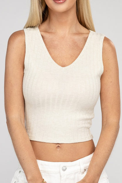 Ribbed Scoop Neck Cropped Sleeveless Tank Top