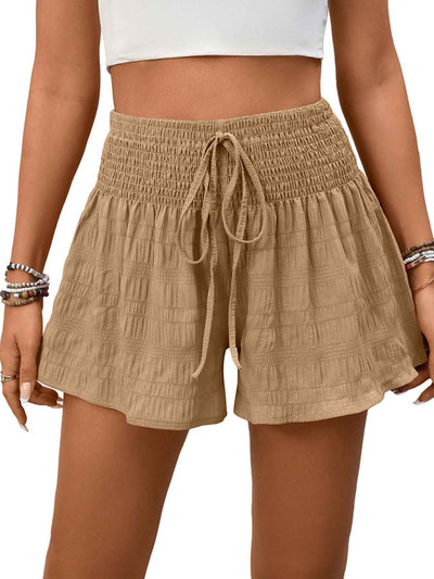 Smocked Waist Shorts - Drawstring Elastic Casual Fit