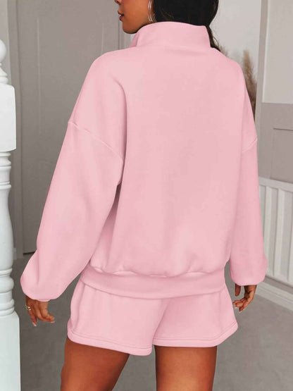 Zip-Up Sweatshirt & Shorts Set - Casual Loungewear - Fashions Envy