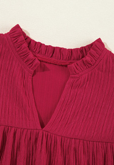 Frill Notched Long Sleeve Mini Dress