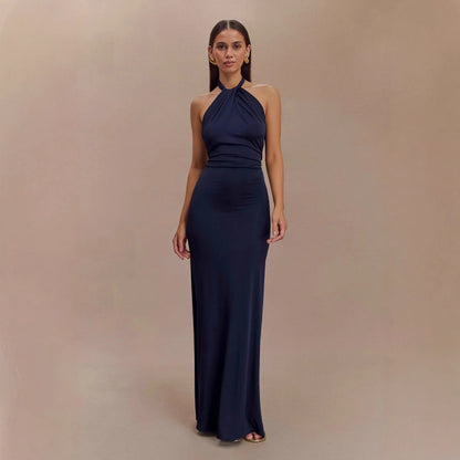 Halter Backless Maxi Dress - Elegant Formal Gown