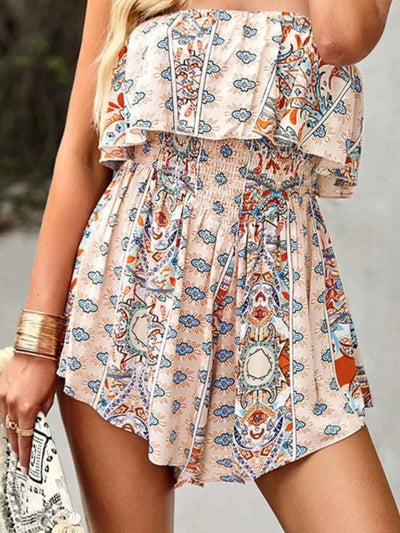 Printed Tube Smocked Waist Romper